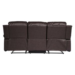 English Elm Comfortable Brown Double Reclining Sofa with Bonded Leather, Solid Wood Frame, 83” x 36.5” x 38.5” B01166579