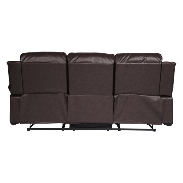 English Elm Comfortable Brown Double Reclining Sofa with Bonded Leather, Solid Wood Frame, 83” x 36.5” x 38.5” B01166579