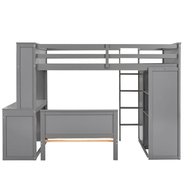 English Elm Twin Loft Bed with Standalone Sleeper Desk Wardrobe and Shelves for Kids Rooms Gray LT000820AAE