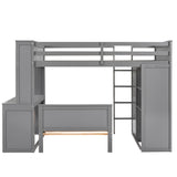 Hearth and Haven Twin Loft Bed with Stand Alone Bed, Shelves, Desk and Wardrobe, Grey