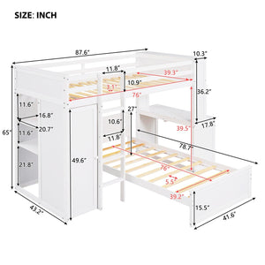 English Elm Twin Loft Bed with Standalone Sleeper Desk Wardrobe and Shelves for Kids Rooms LT000820AAK
