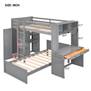 English Elm Twin Loft Bed with Standalone Sleeper Desk Wardrobe and Shelves for Kids Rooms Gray LT000820AAE