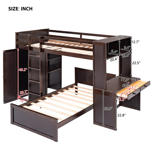 English Elm Twin Loft Bed with Standalone Sleeper Desk Wardrobe and Shelves for Kids Rooms Espresso LT000820AAP