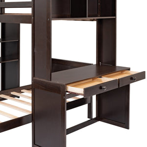 English Elm Twin Loft Bed with Standalone Sleeper Desk Wardrobe and Shelves for Kids Rooms Espresso LT000820AAP