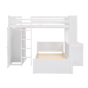 English Elm Twin Loft Bed with Standalone Sleeper Desk Wardrobe and Shelves for Kids Rooms LT000820AAK
