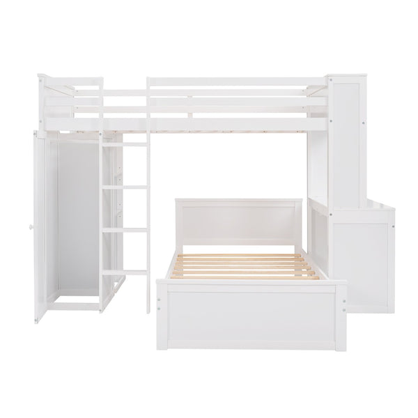 English Elm Twin Loft Bed with Standalone Sleeper Desk Wardrobe and Shelves for Kids Rooms LT000820AAK