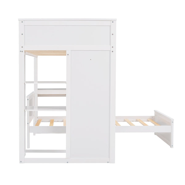 English Elm Twin Loft Bed with Standalone Sleeper Desk Wardrobe and Shelves for Kids Rooms LT000820AAK