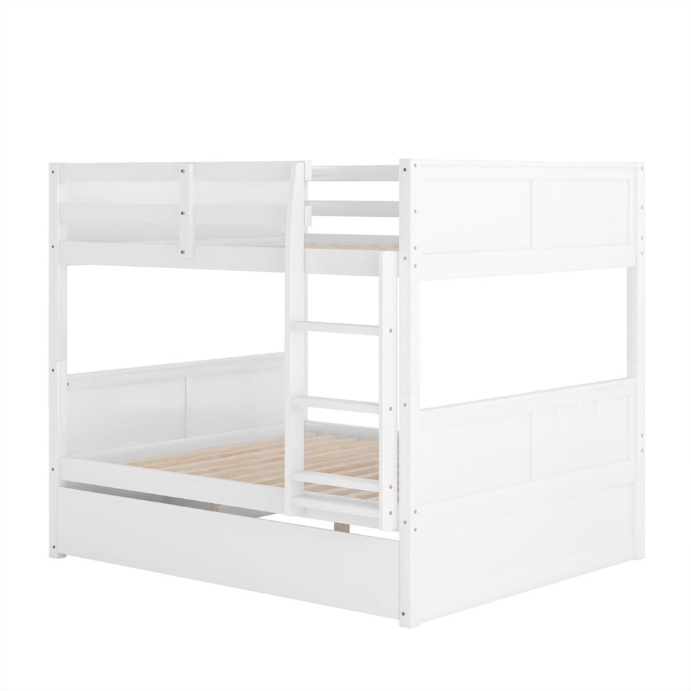 English Elm Full Over Bunk Bed with Twin Trundle Pine Frame Kids Shared Bedroom Sleeper White LT000350AAK