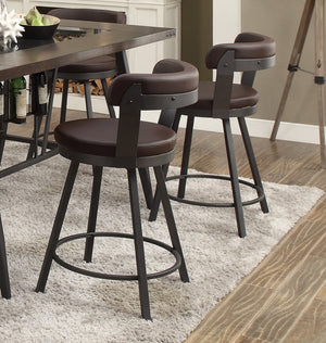 English Elm Metal 24-Inch Counter Height Swivel Chairs Set of 2 with Faux Leather Upholstered Round Seats, Modern Dining Brown 29 L x 24.75 W x 15.75 H B01166591