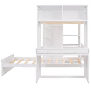 English Elm Twin Loft Bed with Standalone Sleeper Desk Wardrobe and Shelves for Kids Rooms LT000820AAK