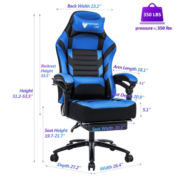 English Elm Vanbow.Seat Memory Foam Reclining Gaming Chair with Massage Lumbar, Retractable Footrest & Swivel Comfort Blue W152166559