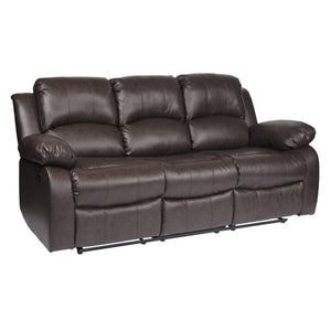 English Elm Comfortable Brown Double Reclining Sofa with Bonded Leather, Solid Wood Frame, 83” x 36.5” x 38.5” B01166579