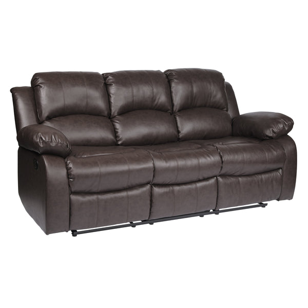 English Elm Comfortable Brown Double Reclining Sofa with Bonded Leather, Solid Wood Frame, 83” x 36.5” x 38.5” B01166579
