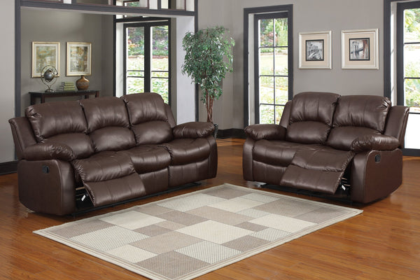 English Elm Comfortable Brown Double Reclining Sofa with Bonded Leather, Solid Wood Frame, 83” x 36.5” x 38.5” B01166579
