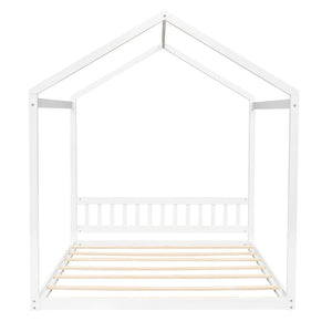 English Elm Queen House Bed with Headboard Cottage-Style Pine & MDF Frame, Low Safe Design for Kids, 500lb Capacity White WF296086AAK