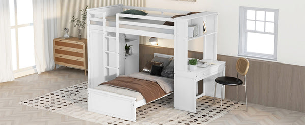 English Elm Twin Loft Bed with Standalone Sleeper Desk Wardrobe and Shelves for Kids Rooms LT000820AAK