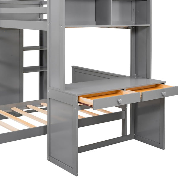 English Elm Twin Loft Bed with Standalone Sleeper Desk Wardrobe and Shelves for Kids Rooms Gray LT000820AAE