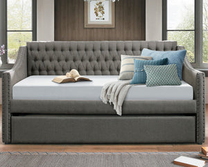 English Elm Modern Tulney Dark Gray Fabric Daybed with Trundle, Button-Tufted Back & Nailhead Trim, Twin-Friendly B011S00247