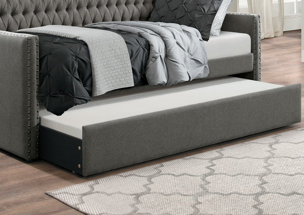 English Elm Modern Tulney Dark Gray Fabric Daybed with Trundle, Button-Tufted Back & Nailhead Trim, Twin-Friendly B011S00247