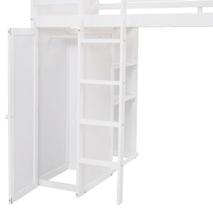 English Elm Twin Loft Bed with Standalone Sleeper Desk Wardrobe and Shelves for Kids Rooms LT000820AAK