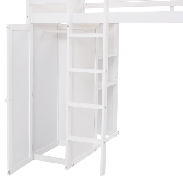 English Elm Twin Loft Bed with Standalone Sleeper Desk Wardrobe and Shelves for Kids Rooms LT000820AAK