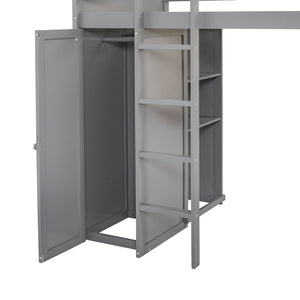 English Elm Twin Loft Bed with Standalone Sleeper Desk Wardrobe and Shelves for Kids Rooms Gray LT000820AAE