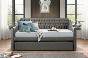 English Elm Modern Tulney Dark Gray Fabric Daybed with Trundle, Button-Tufted Back & Nailhead Trim, Twin-Friendly B011S00247