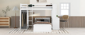 English Elm Twin Loft Bed with Standalone Sleeper Desk Wardrobe and Shelves for Kids Rooms LT000820AAK