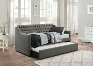 English Elm Modern Tulney Dark Gray Fabric Daybed with Trundle, Button-Tufted Back & Nailhead Trim, Twin-Friendly B011S00247
