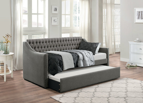 English Elm Modern Tulney Dark Gray Fabric Daybed with Trundle, Button-Tufted Back & Nailhead Trim, Twin-Friendly B011S00247