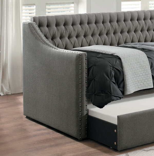English Elm Modern Tulney Dark Gray Fabric Daybed with Trundle, Button-Tufted Back & Nailhead Trim, Twin-Friendly B011S00247