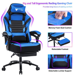 English Elm Vanbow.Seat Memory Foam Reclining Gaming Chair with Massage Lumbar, Retractable Footrest & Swivel Comfort Blue W152166559