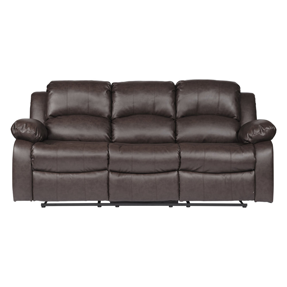 English Elm Comfortable Brown Double Reclining Sofa with Bonded Leather, Solid Wood Frame, 83” x 36.5” x 38.5” B01166579