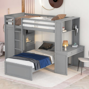 English Elm Twin Loft Bed with Standalone Sleeper Desk Wardrobe and Shelves for Kids Rooms Gray LT000820AAE