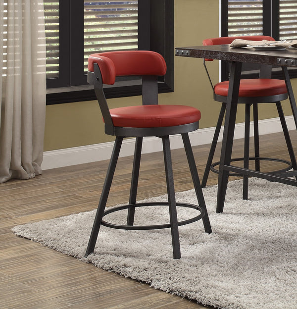 English Elm Metal 24-Inch Counter Height Swivel Chairs Set of 2 with Faux Leather Upholstered Round Seats, Modern Dining Red 29 L x 24.75 W x 15.75 H B01166593