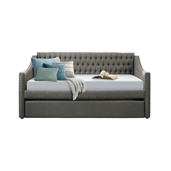 English Elm Modern Tulney Dark Gray Fabric Daybed with Trundle, Button-Tufted Back & Nailhead Trim, Twin-Friendly B011S00247