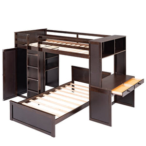 English Elm Twin Loft Bed with Standalone Sleeper Desk Wardrobe and Shelves for Kids Rooms Espresso LT000820AAP