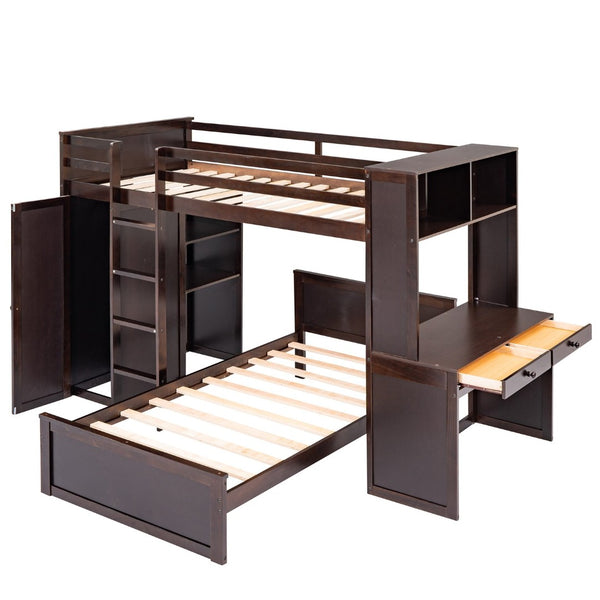English Elm Twin Loft Bed with Standalone Sleeper Desk Wardrobe and Shelves for Kids Rooms Espresso LT000820AAP