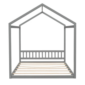 English Elm Queen House Bed with Headboard Cottage-Style Pine & MDF Frame, Low Safe Design for Kids, 500lb Capacity Gray WF296086AAE