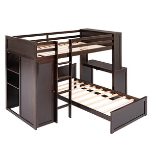 English Elm Twin Loft Bed with Standalone Sleeper Desk Wardrobe and Shelves for Kids Rooms Espresso LT000820AAP