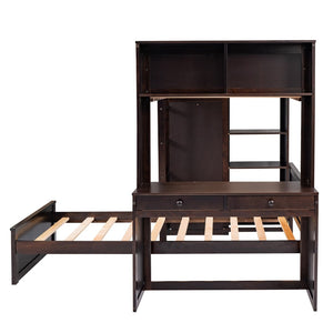 English Elm Twin Loft Bed with Standalone Sleeper Desk Wardrobe and Shelves for Kids Rooms Espresso LT000820AAP