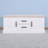 Hearth and Haven Wooden Entryway Shoe Cabinet with 2 Drawers and 2 Doors Living Room Storage Bench with White Cushion W40953994