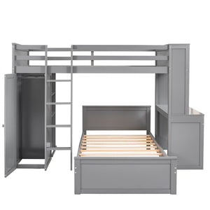 English Elm Twin Loft Bed with Standalone Sleeper Desk Wardrobe and Shelves for Kids Rooms Gray LT000820AAE