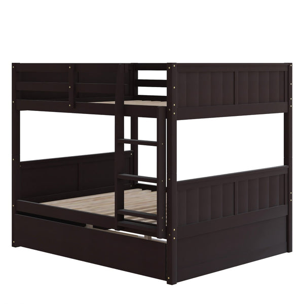 English Elm Full Over Bunk Bed with Twin Trundle Pine Frame Kids Shared Bedroom Sleeper Espresso LT000350AAP