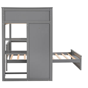 English Elm Twin Loft Bed with Standalone Sleeper Desk Wardrobe and Shelves for Kids Rooms Gray LT000820AAE