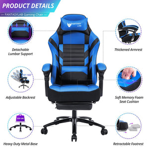 English Elm Vanbow.Seat Memory Foam Reclining Gaming Chair with Massage Lumbar, Retractable Footrest & Swivel Comfort Blue W152166559