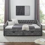 Hearth and Haven Full Size Daybed with Drawers Upholstered Tufted Sofa Bed, with Button On Back and Copper Nail On Waved Shape Arms (80.5''X55.5''X27.5'') W1413S00003