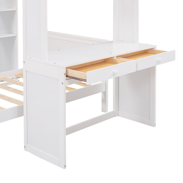 English Elm Twin Loft Bed with Standalone Sleeper Desk Wardrobe and Shelves for Kids Rooms LT000820AAK