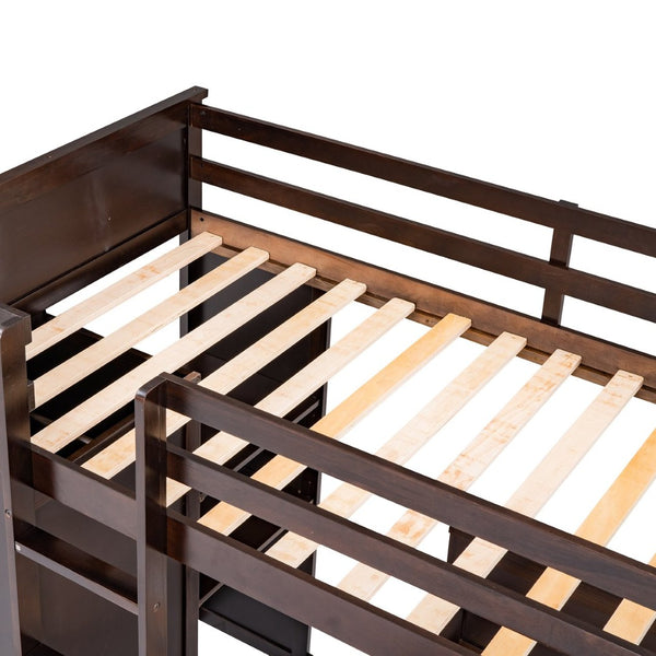 English Elm Twin Loft Bed with Standalone Sleeper Desk Wardrobe and Shelves for Kids Rooms Espresso LT000820AAP