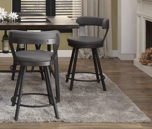 English Elm Metal 24-Inch Counter Height Swivel Chairs Set of 2 with Faux Leather Upholstered Round Seats, Modern Dining Gray 29 L x 24.75 W x 15.75 H B01166592